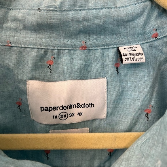 Paper Denim & Cloth Blue Mini Flamingo Print Button Down Novelty Shirt- Size 2X - Picture 5 of 12